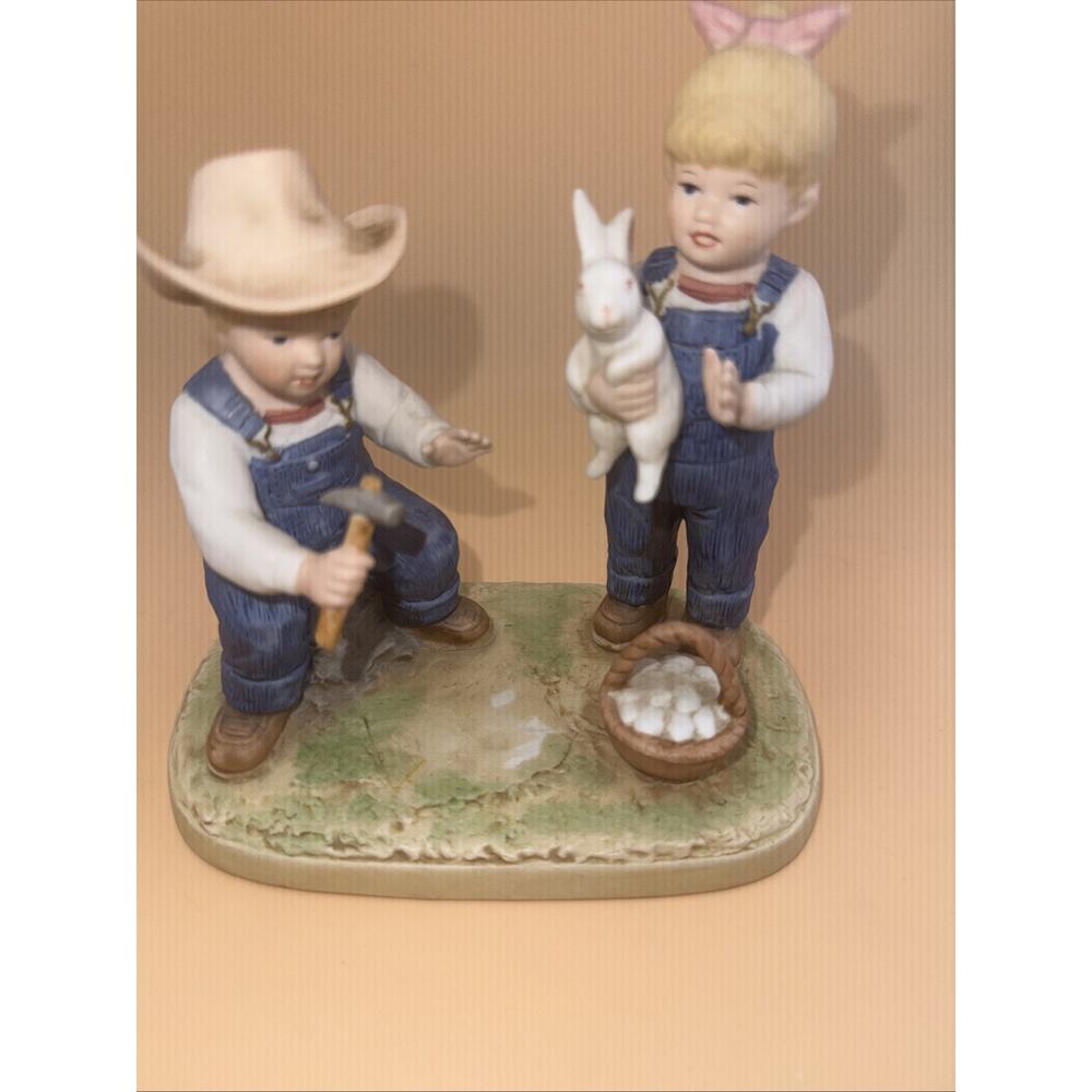 Homco 1985 Denim Days Figurines 1514 Fast Shipping Rabbit Hutch Construction